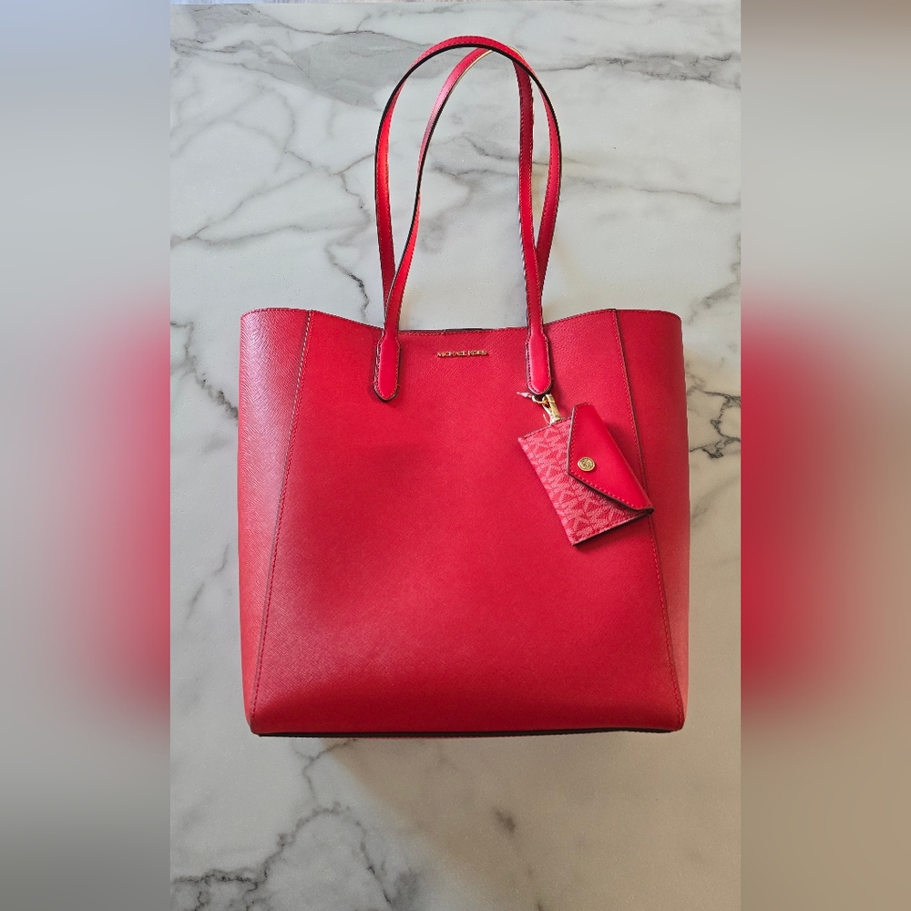 Michael Kors Vincent Red Leather Tote Bag